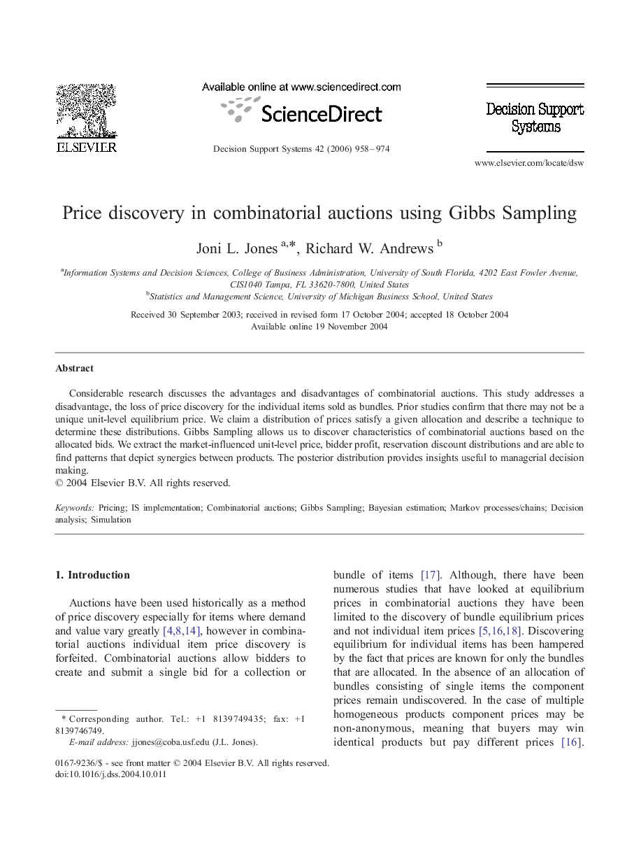 Price discovery in combinatorial auctions using Gibbs Sampling