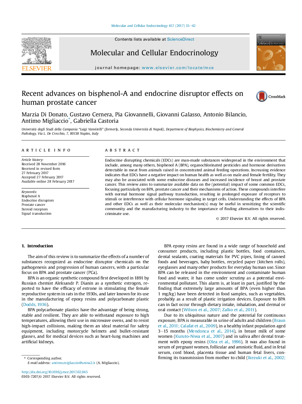 Recent advances on bisphenol-A and endocrine disruptor effects on human prostate cancer