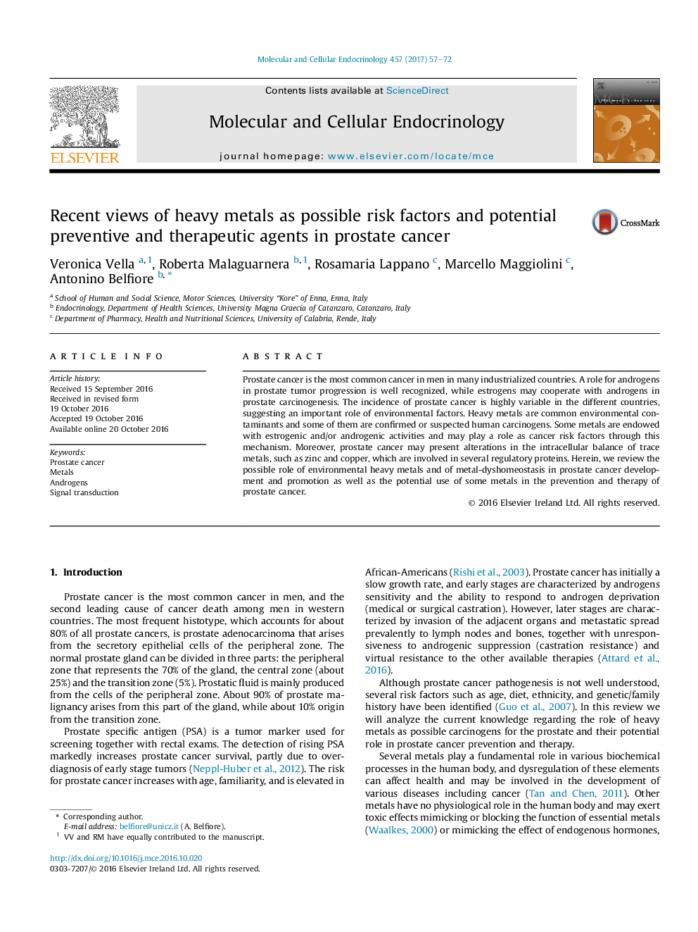 Recent views of heavy metals as possible risk factors and potential preventive and therapeutic agents in prostate cancer