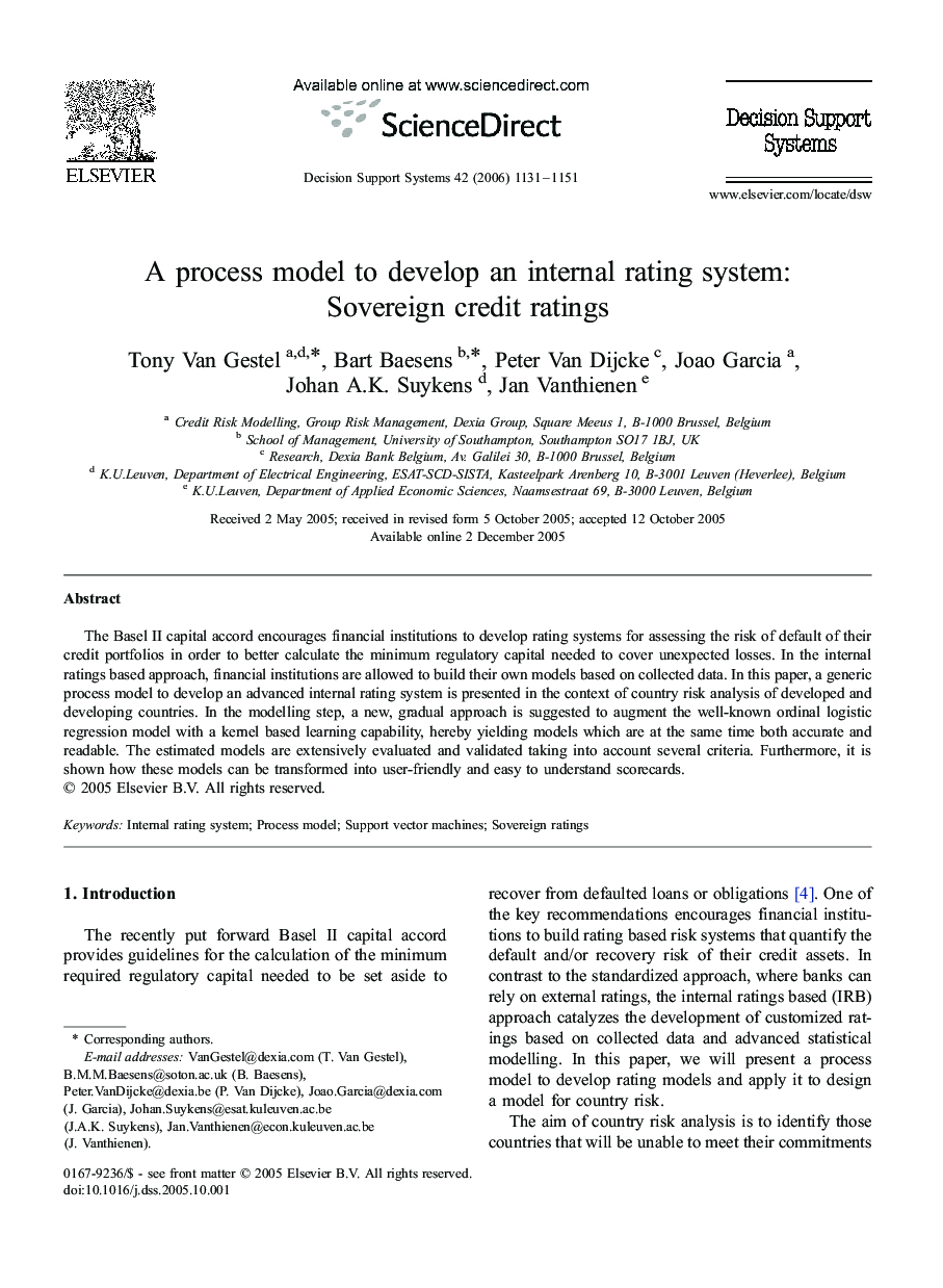 A process model to develop an internal rating system: Sovereign credit ratings