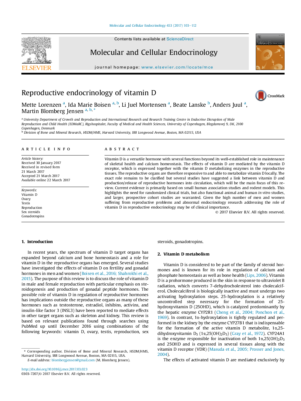 Reproductive endocrinology of vitamin D