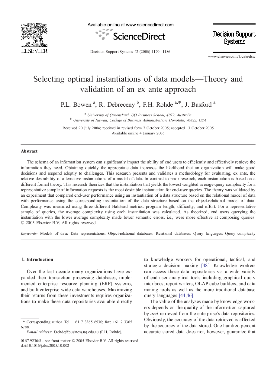 Selecting optimal instantiations of data models—Theory and validation of an ex ante approach