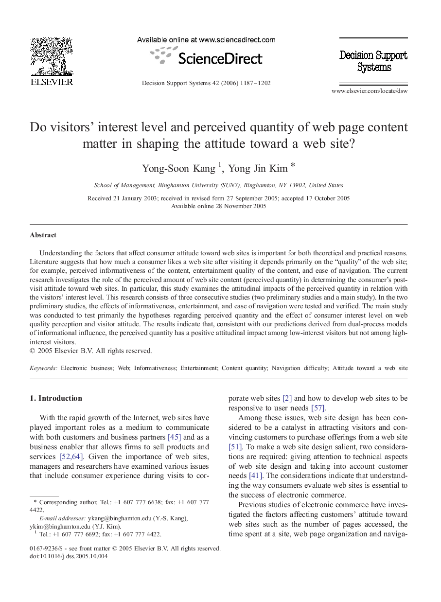 Do visitors' interest level and perceived quantity of web page content matter in shaping the attitude toward a web site?