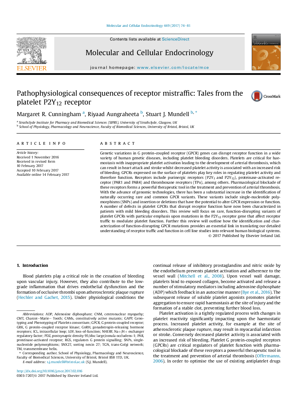 Pathophysiological consequences of receptor mistraffic: Tales from the platelet P2Y12 receptor