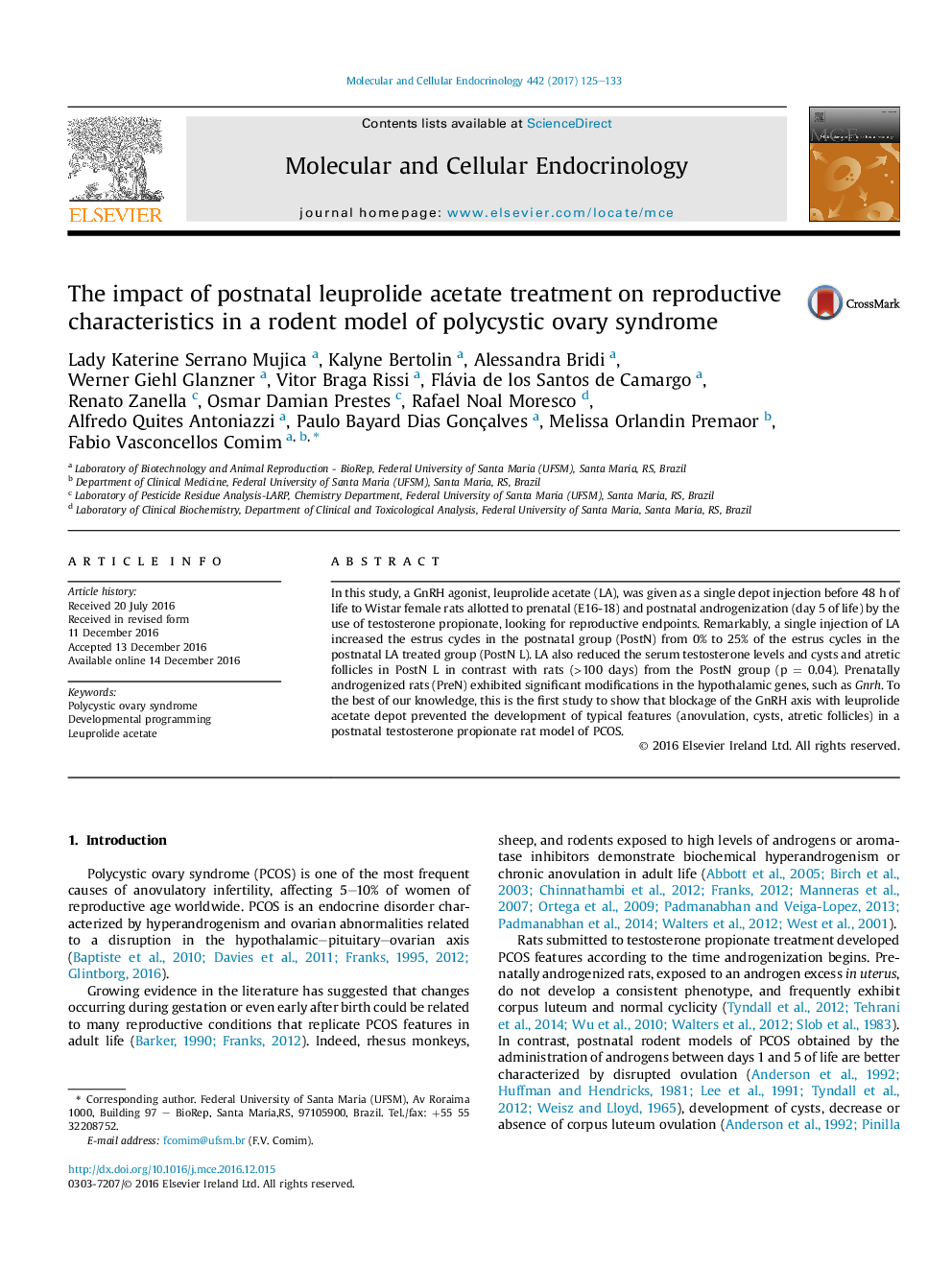 The impact of postnatal leuprolide acetate treatment on reproductive characteristics in a rodent model of polycystic ovary syndrome