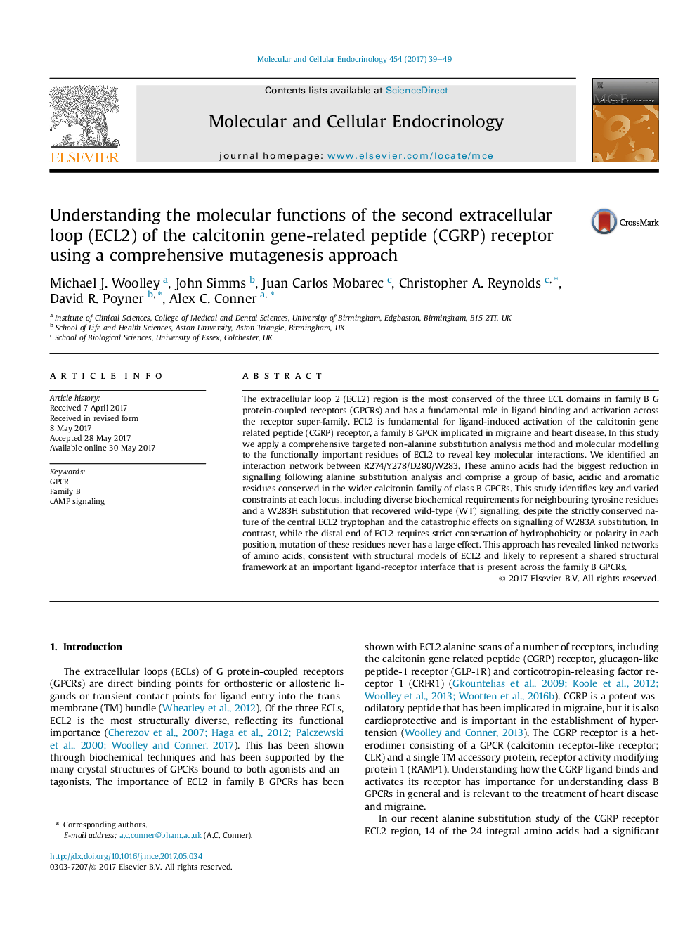 Understanding the molecular functions of the second extracellular loop (ECL2) of the calcitonin gene-related peptide (CGRP) receptor using a comprehensive mutagenesis approach