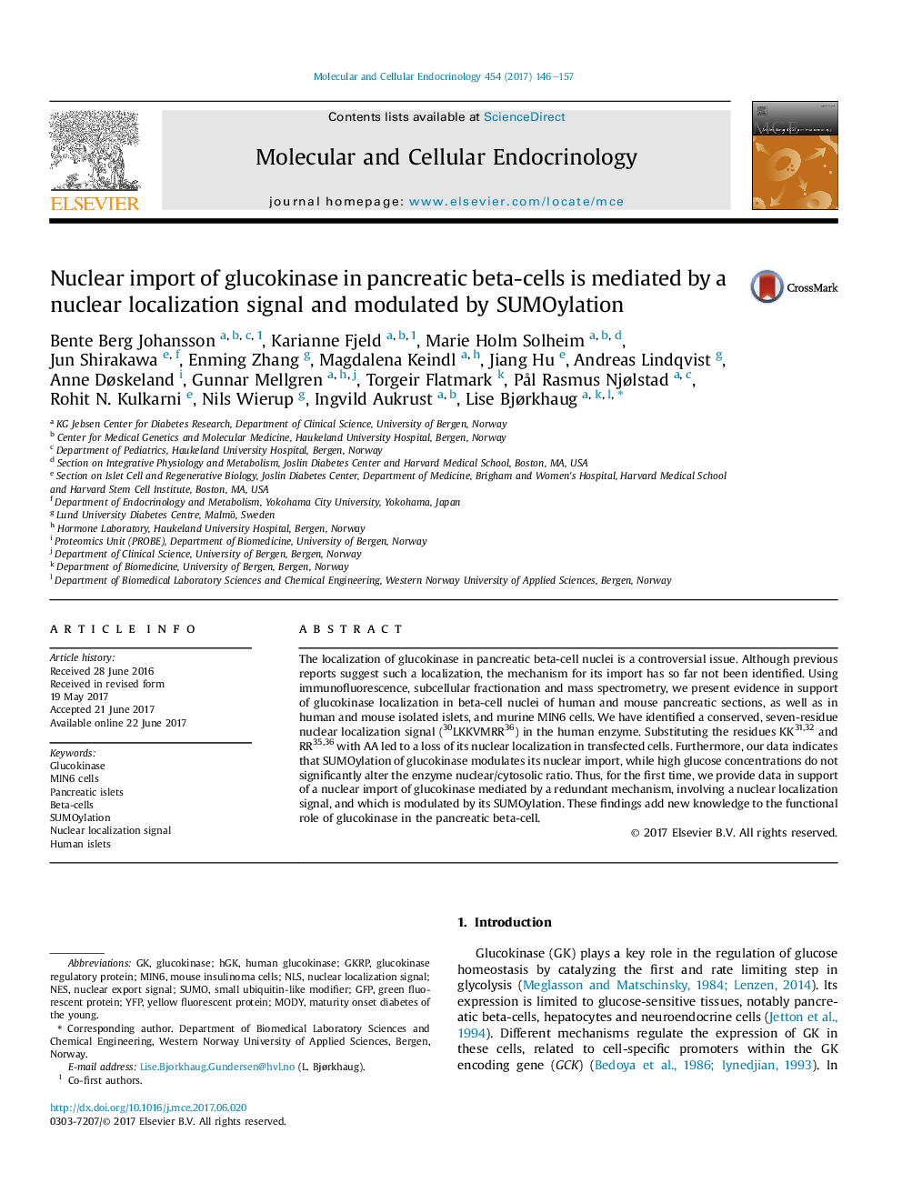 عکس صفحه اول مقاله: Nuclear import of glucokinase in pancreatic beta-cells is mediated by a nuclear localization signal and modulated by SUMOylation Nuclear import of glucokinase in pancreatic beta-cells is mediated by a nuclear localization signal and modulated by SUMOylation