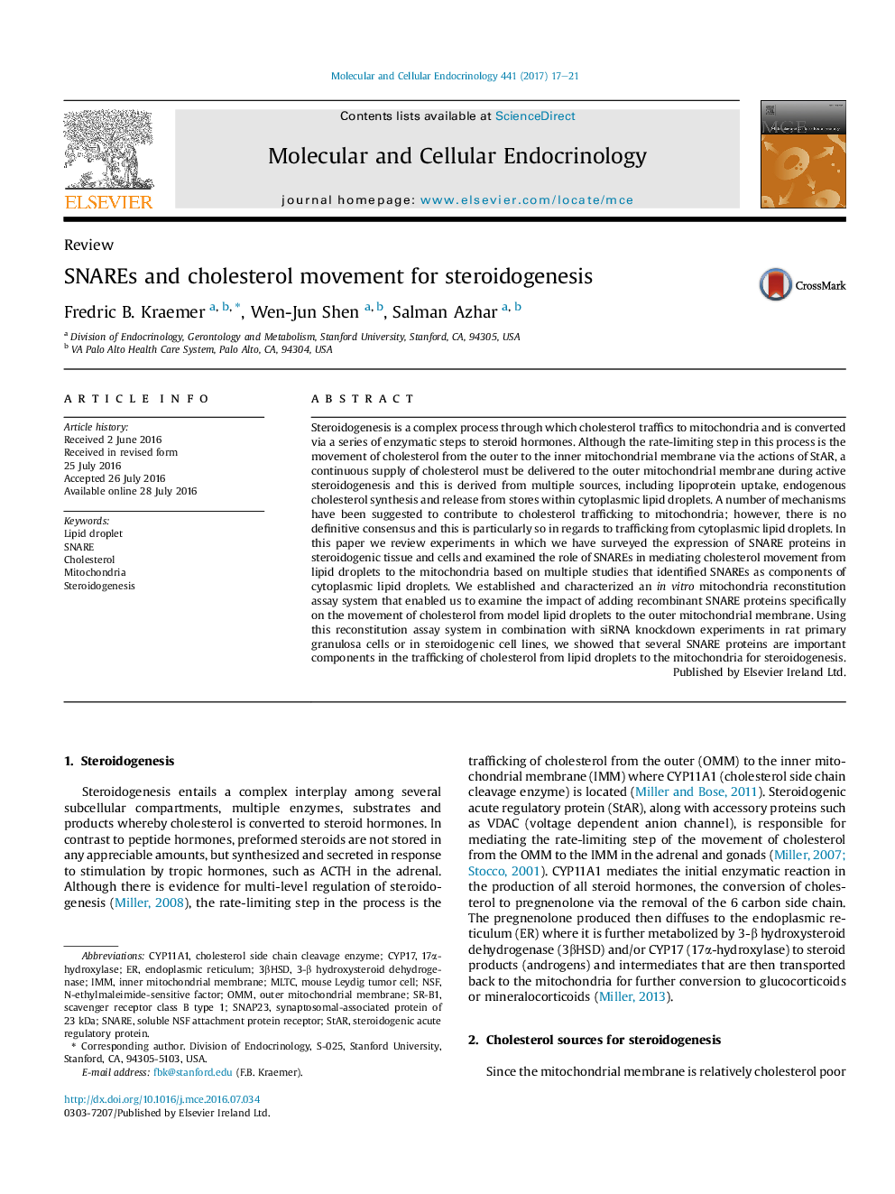 ReviewSNAREs and cholesterol movement for steroidogenesis