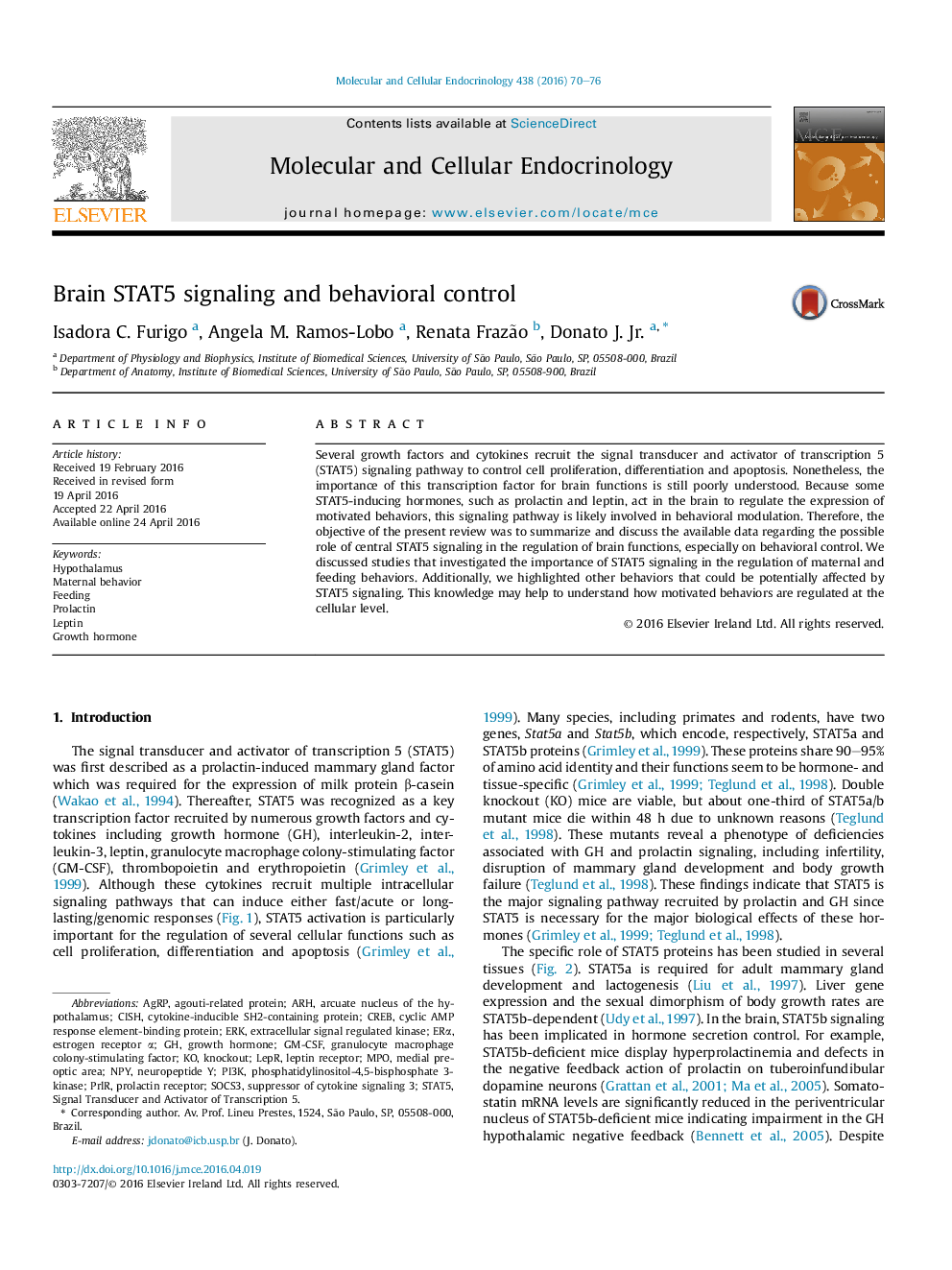 Brain STAT5 signaling and behavioral control