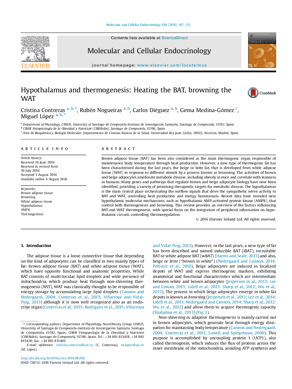 Hypothalamus and thermogenesis: Heating the BAT, browning the WAT