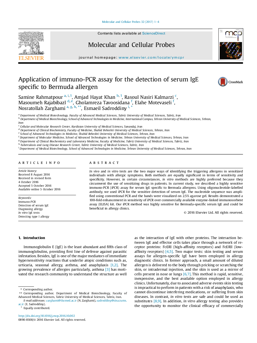 Application of immuno-PCR assay for the detection of serum IgE specific to Bermuda allergen