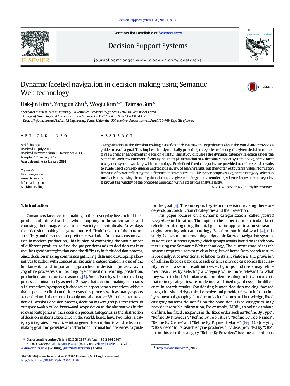 Dynamic faceted navigation in decision making using Semantic Web technology