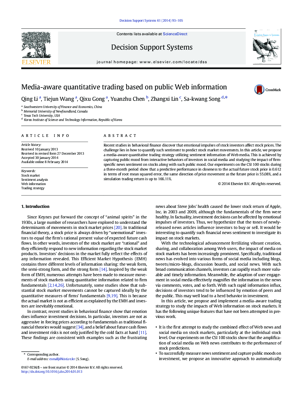 Media-aware quantitative trading based on public Web information