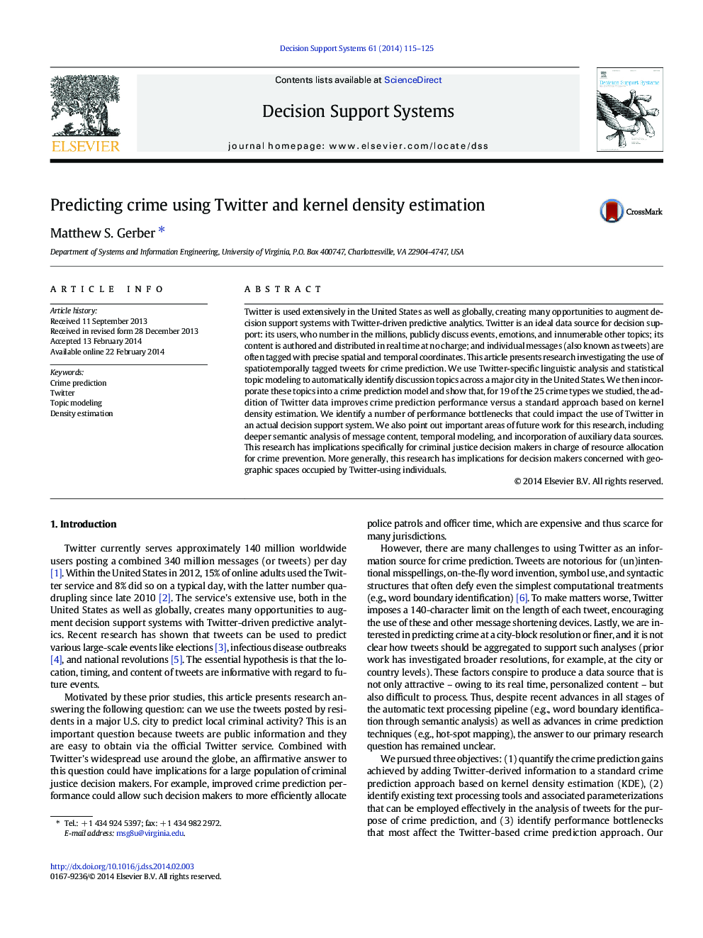 Predicting crime using Twitter and kernel density estimation