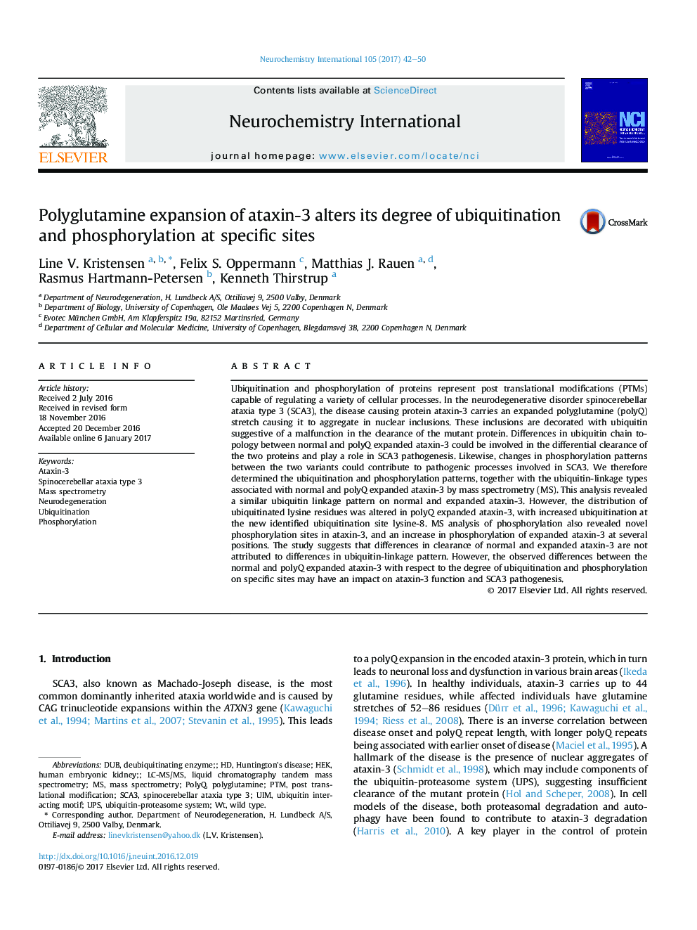 Polyglutamine expansion of ataxin-3 alters its degree of ubiquitination and phosphorylation at specific sites