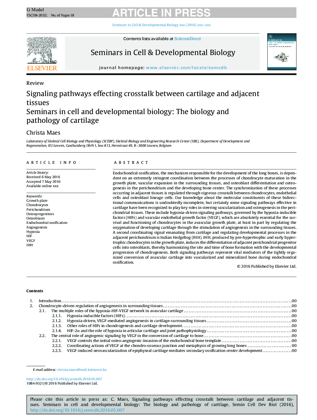 Signaling pathways effecting crosstalk between cartilage and adjacent tissues