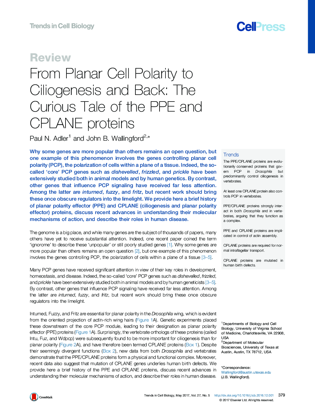 From Planar Cell Polarity to Ciliogenesis and Back: The Curious Tale of the PPE and CPLANE proteins