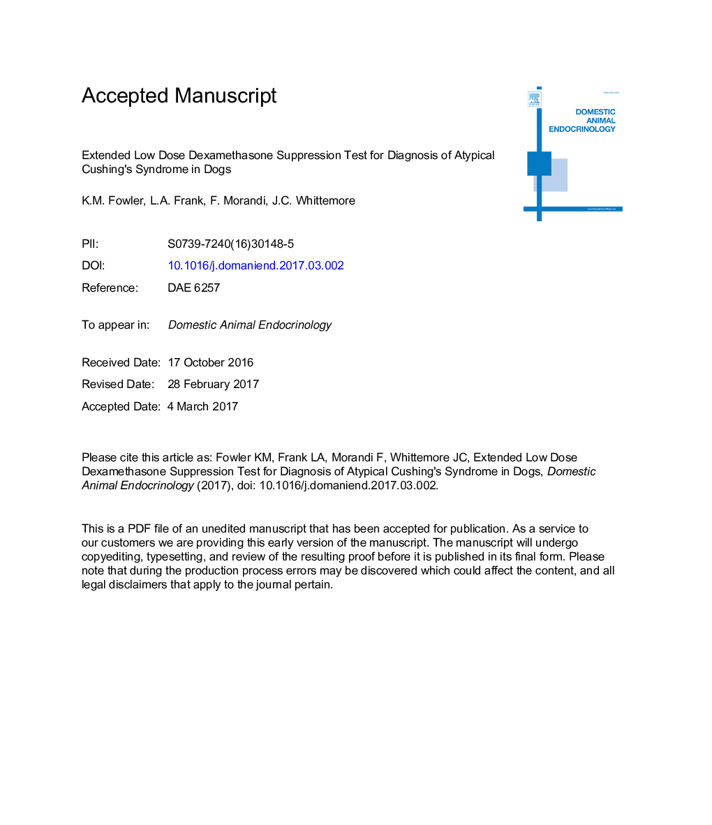 Extended low-dose dexamethasone suppression test for diagnosis of atypical Cushing's syndrome in dogs