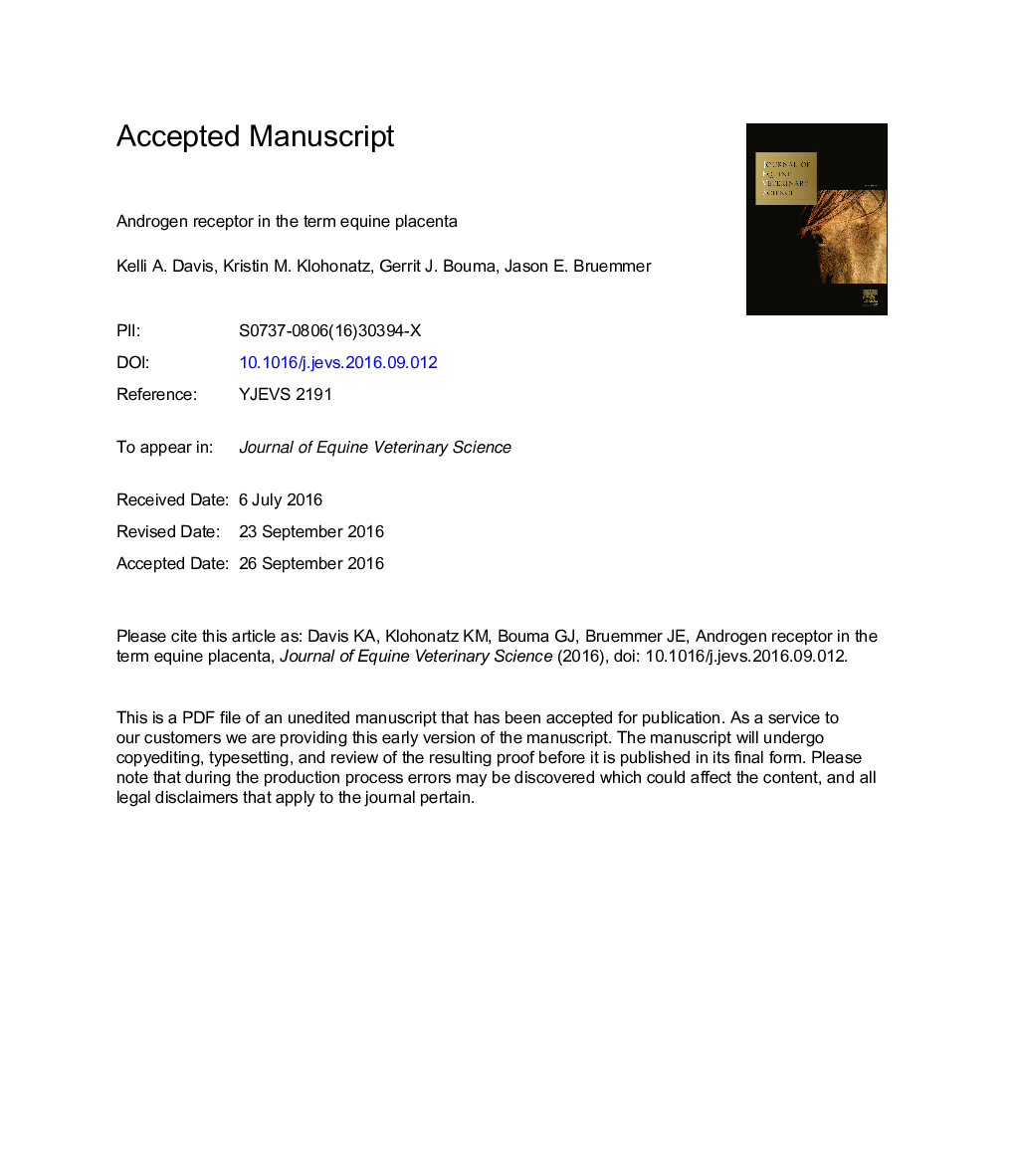 Androgen Receptor in the Term Equine Placenta