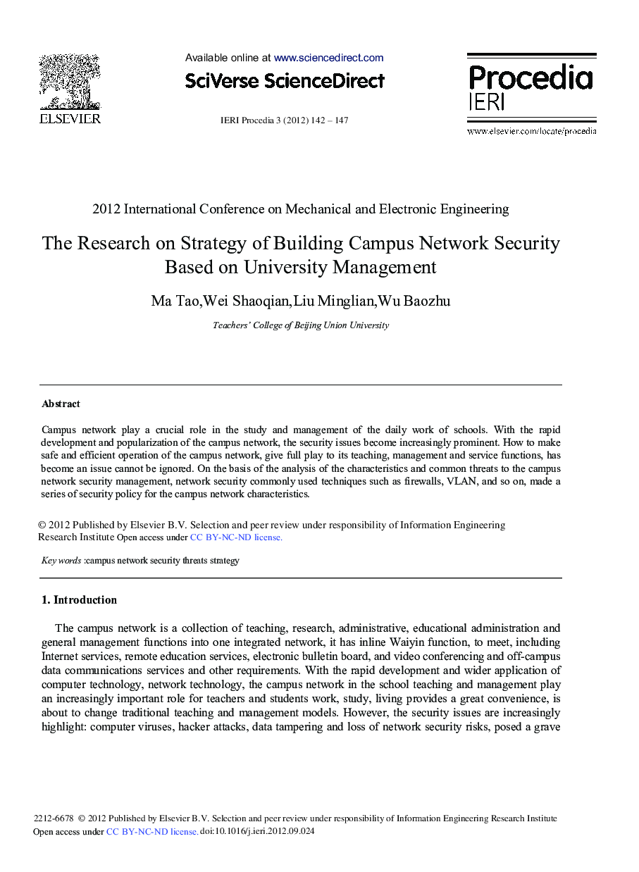The Research on Strategy of Building Campus Network Security Based on University Management