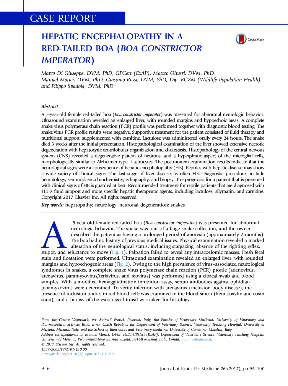 Case ReportHepatic Encephalopathy in a Red-Tailed Boa (Boa Constrictor Imperator)