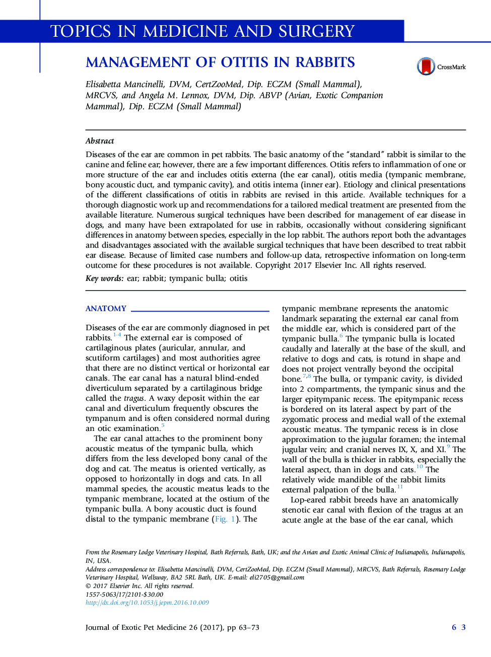 Topics in Medicine and SurgeryManagement of Otitis in Rabbits