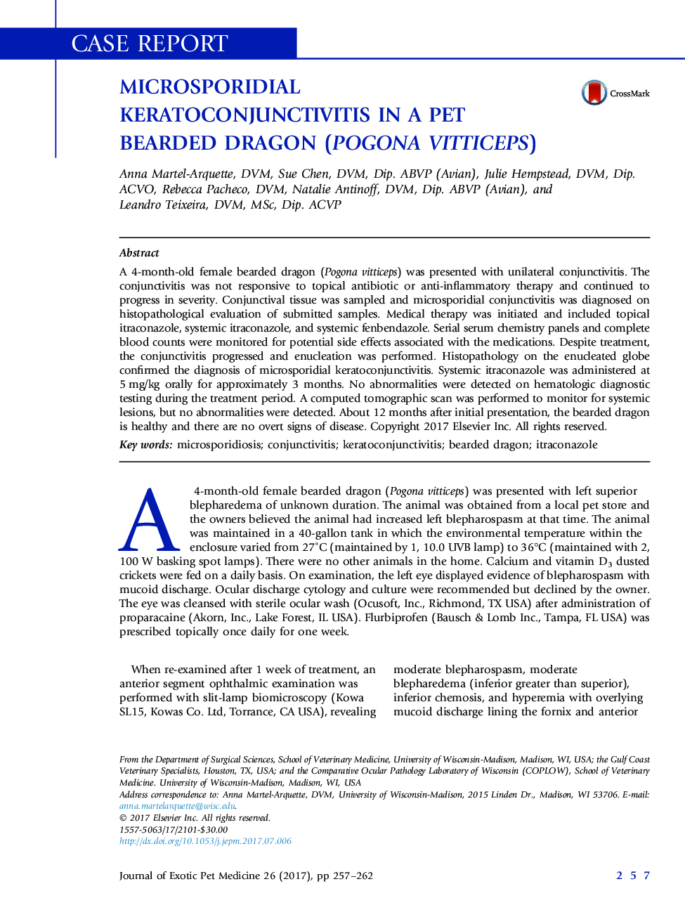 CASE REPORTMicrosporidial Keratoconjunctivitis in a Pet Bearded Dragon (Pogona vitticeps)