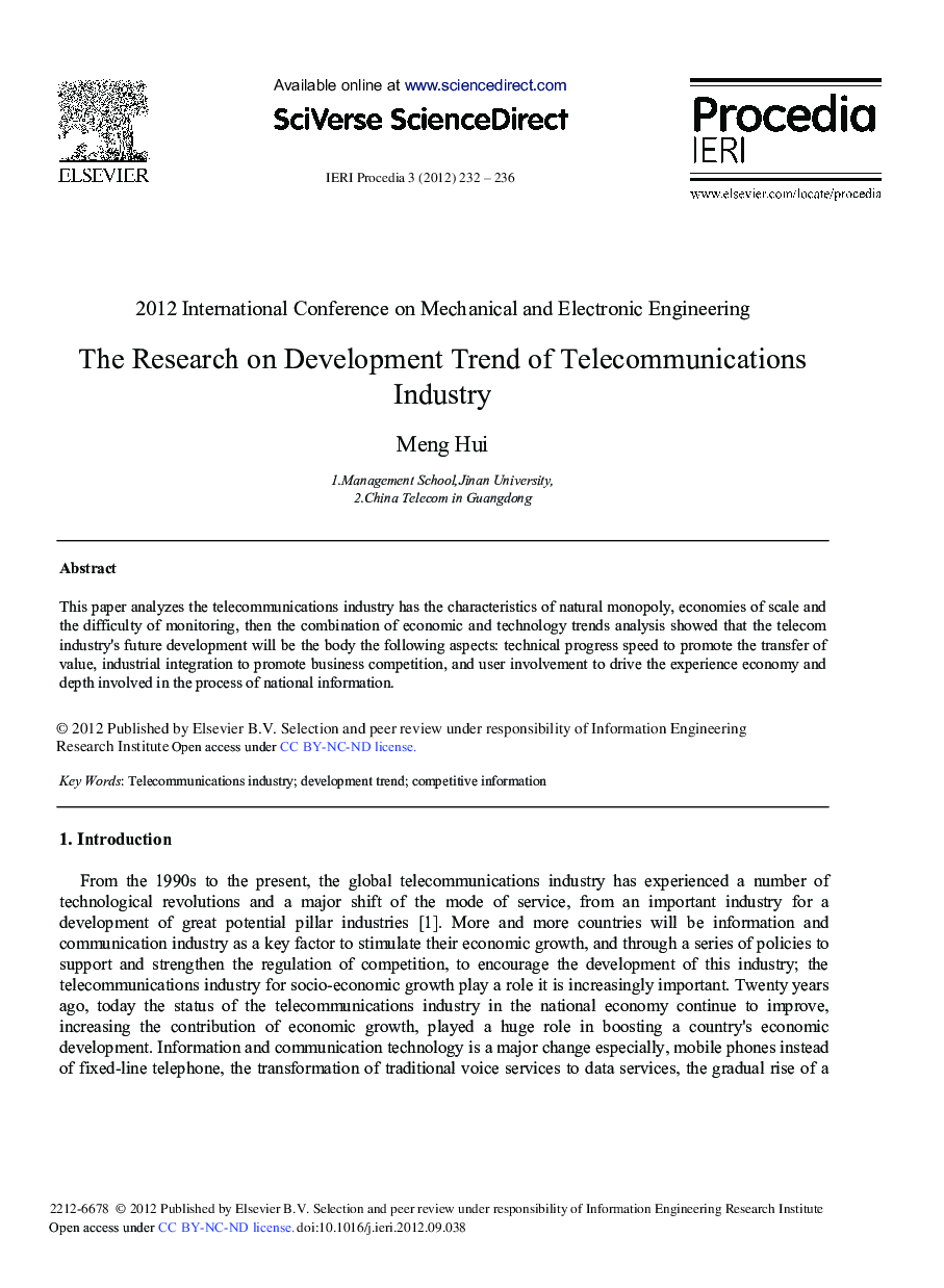 The Research on Development Trend of Telecommunications Industry