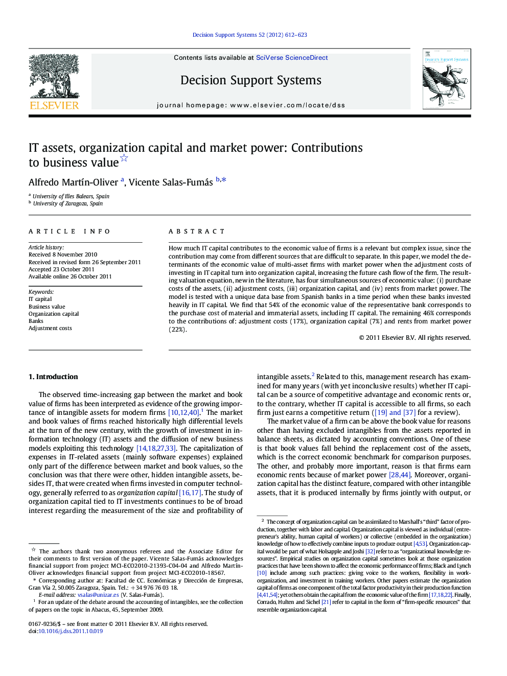 عکس صفحه اول مقاله: IT assets, organization capital and market power: Contributions to business value IT assets, organization capital and market power: Contributions to business value