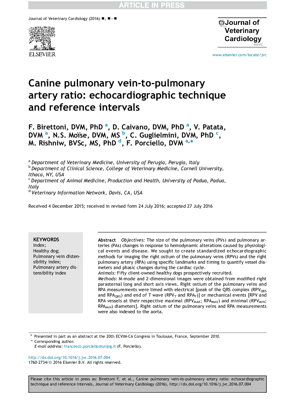 Canine pulmonary vein-to-pulmonary artery ratio: echocardiographic technique and reference intervals