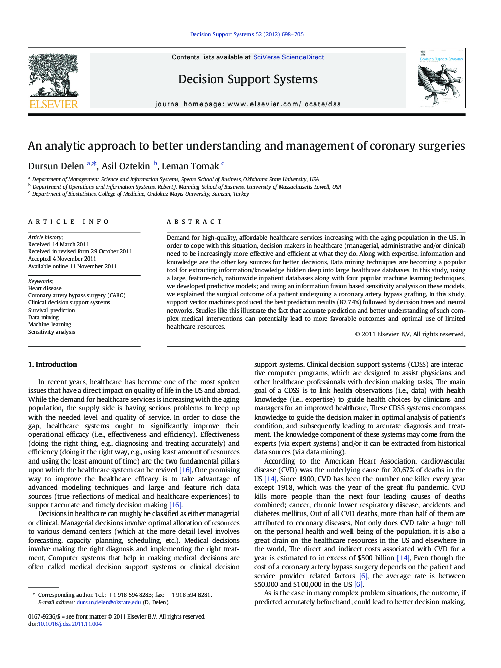 An analytic approach to better understanding and management of coronary surgeries