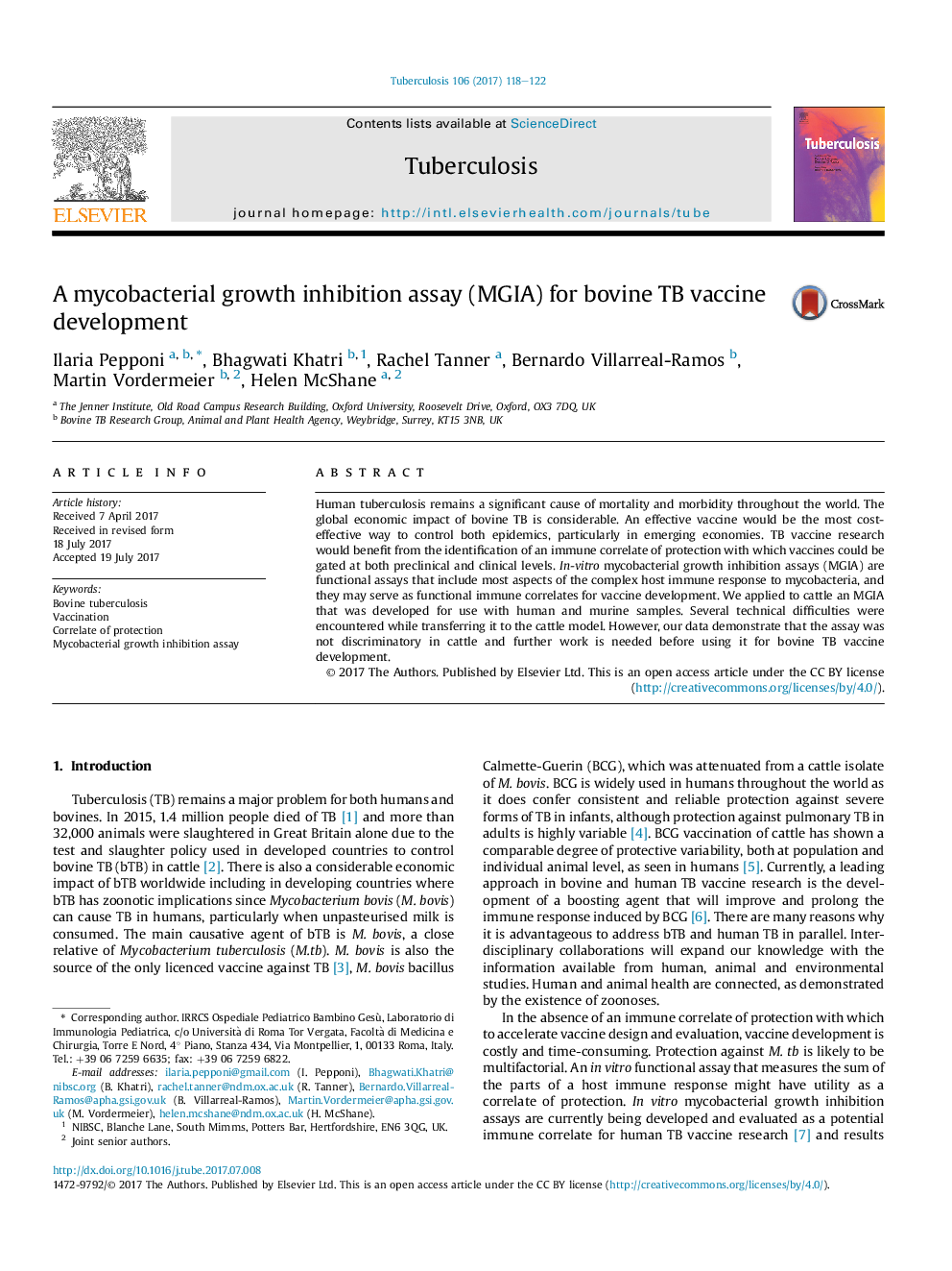 A mycobacterial growth inhibition assay (MGIA) for bovine TB vaccine development