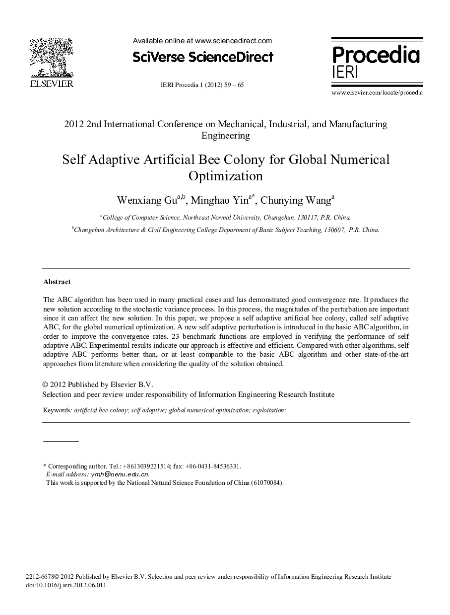 Self Adaptive Artificial Bee Colony for Global Numerical Optimization