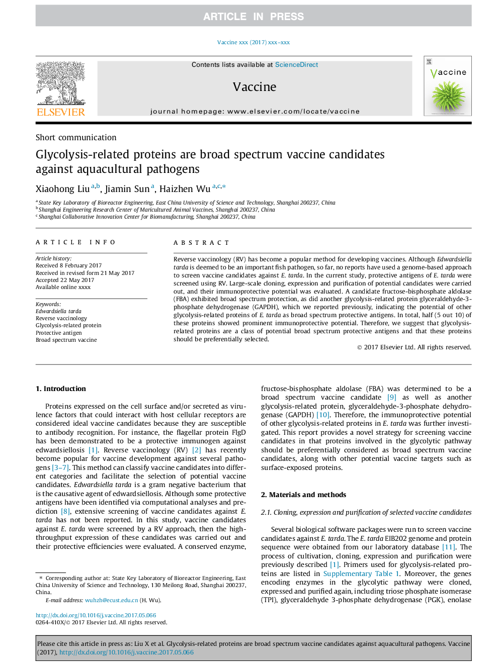 Glycolysis-related proteins are broad spectrum vaccine candidates against aquacultural pathogens