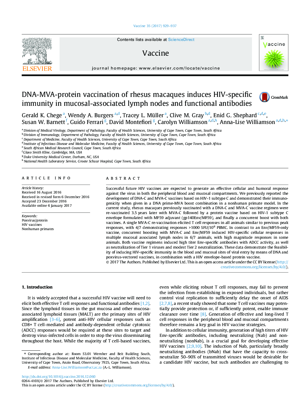 DNA-MVA-protein vaccination of rhesus macaques induces HIV-specific immunity in mucosal-associated lymph nodes and functional antibodies