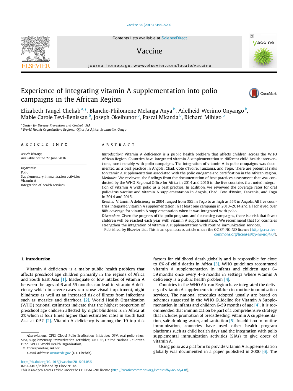 Experience of integrating vitamin A supplementation into polio campaigns in the African Region