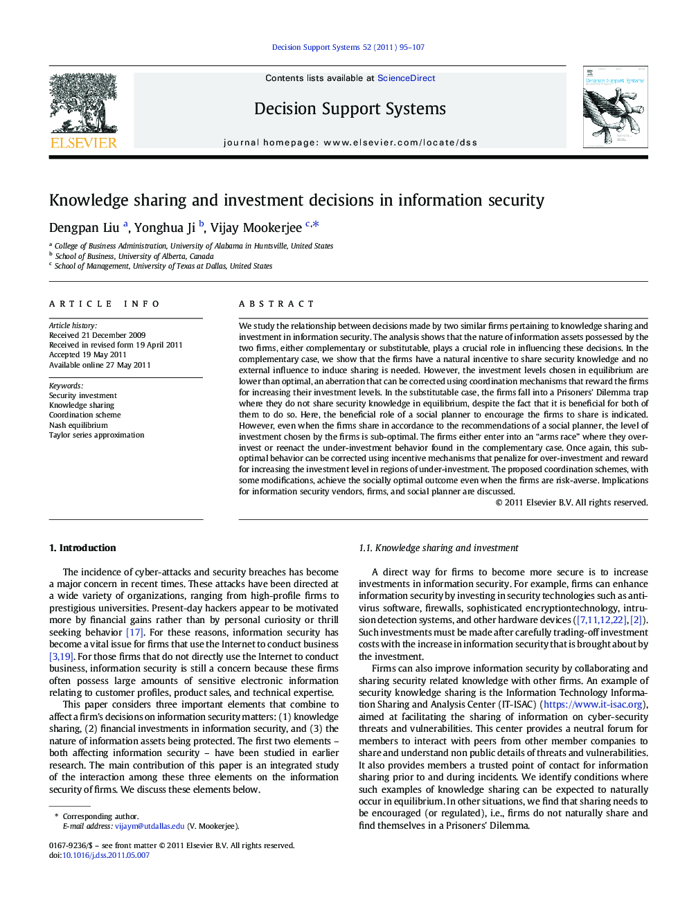 Knowledge sharing and investment decisions in information security