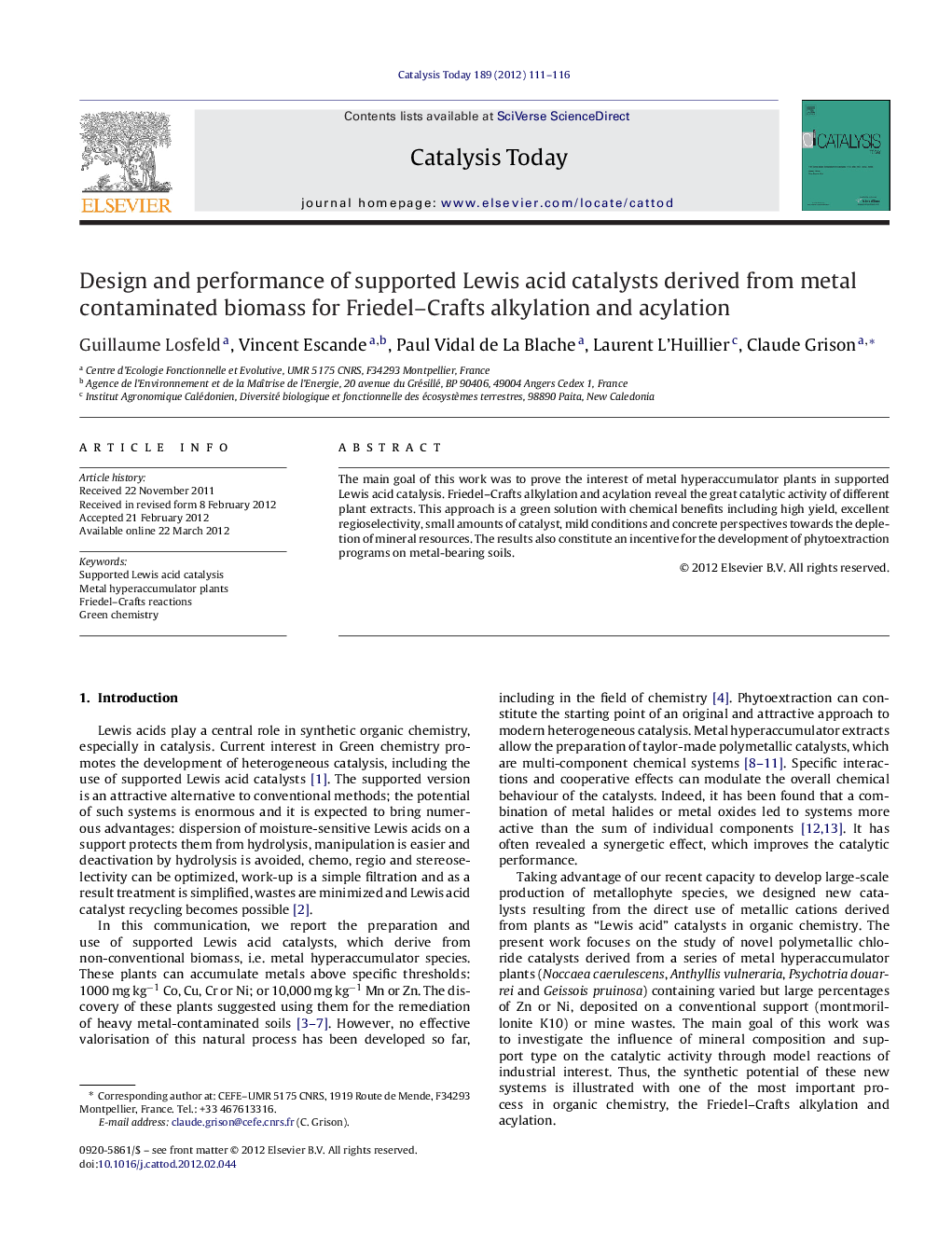 Design and performance of supported Lewis acid catalysts derived from metal contaminated biomass for Friedel–Crafts alkylation and acylation