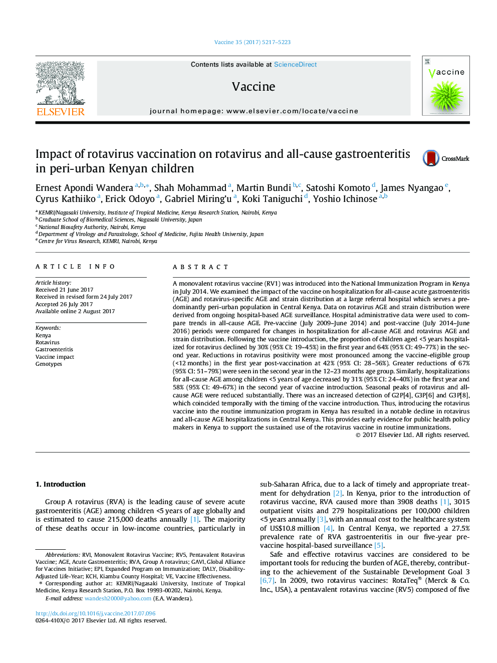 Impact of rotavirus vaccination on rotavirus and all-cause gastroenteritis in peri-urban Kenyan children