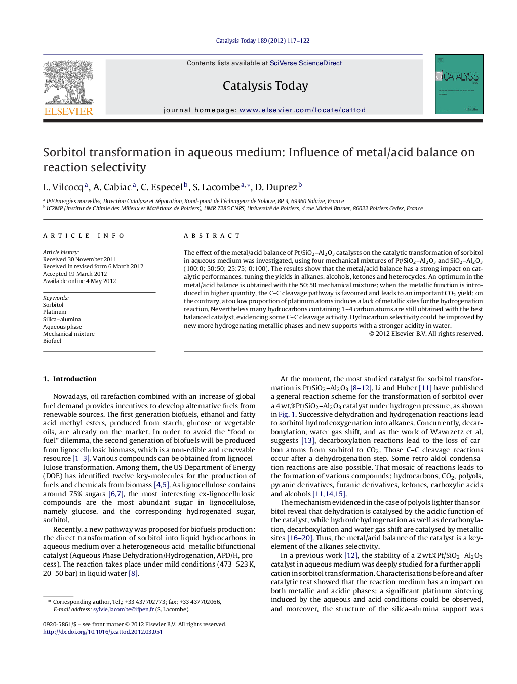 Sorbitol transformation in aqueous medium: Influence of metal/acid balance on reaction selectivity