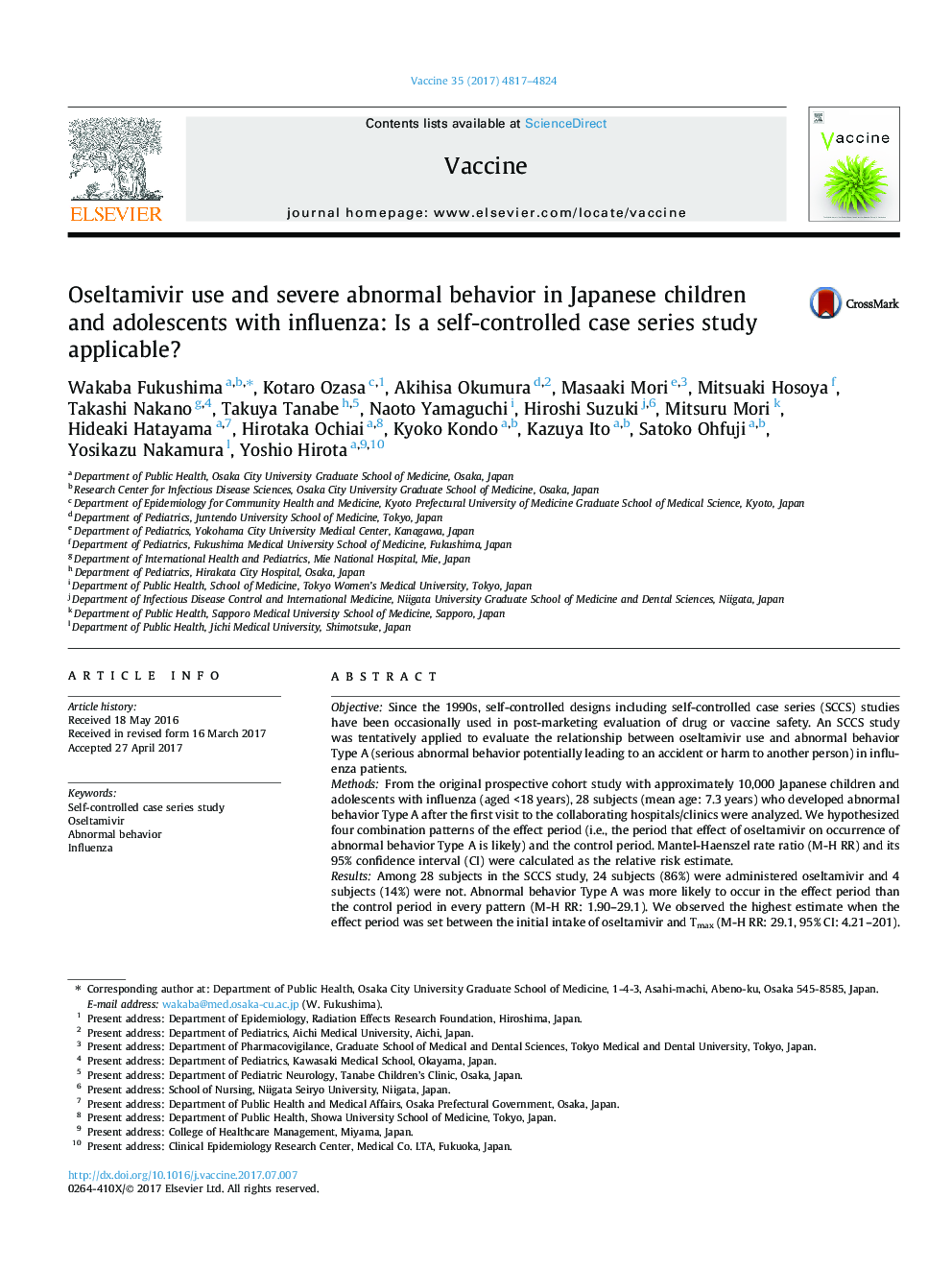 Oseltamivir use and severe abnormal behavior in Japanese children and adolescents with influenza: Is a self-controlled case series study applicable?