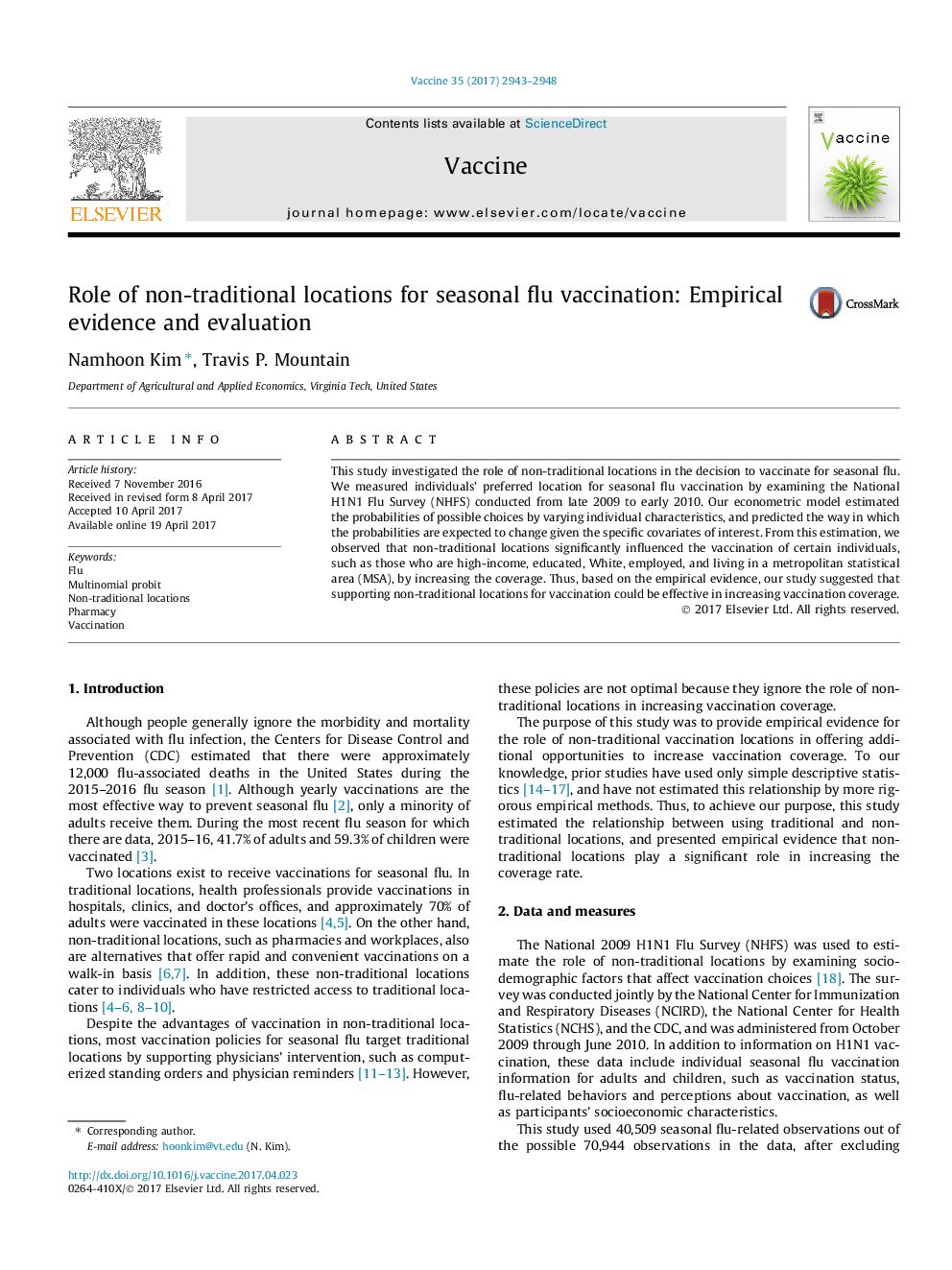 Role of non-traditional locations for seasonal flu vaccination: Empirical evidence and evaluation