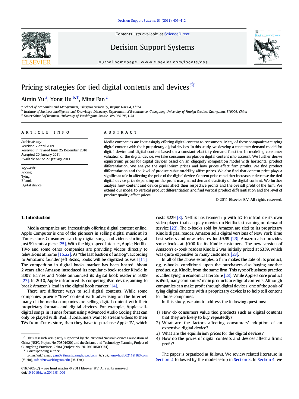 Pricing strategies for tied digital contents and devices 