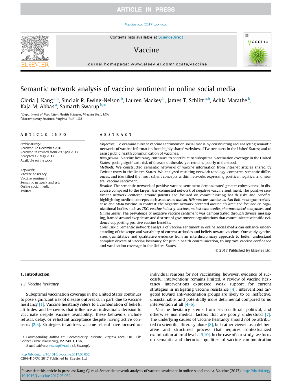 Semantic network analysis of vaccine sentiment in online social media