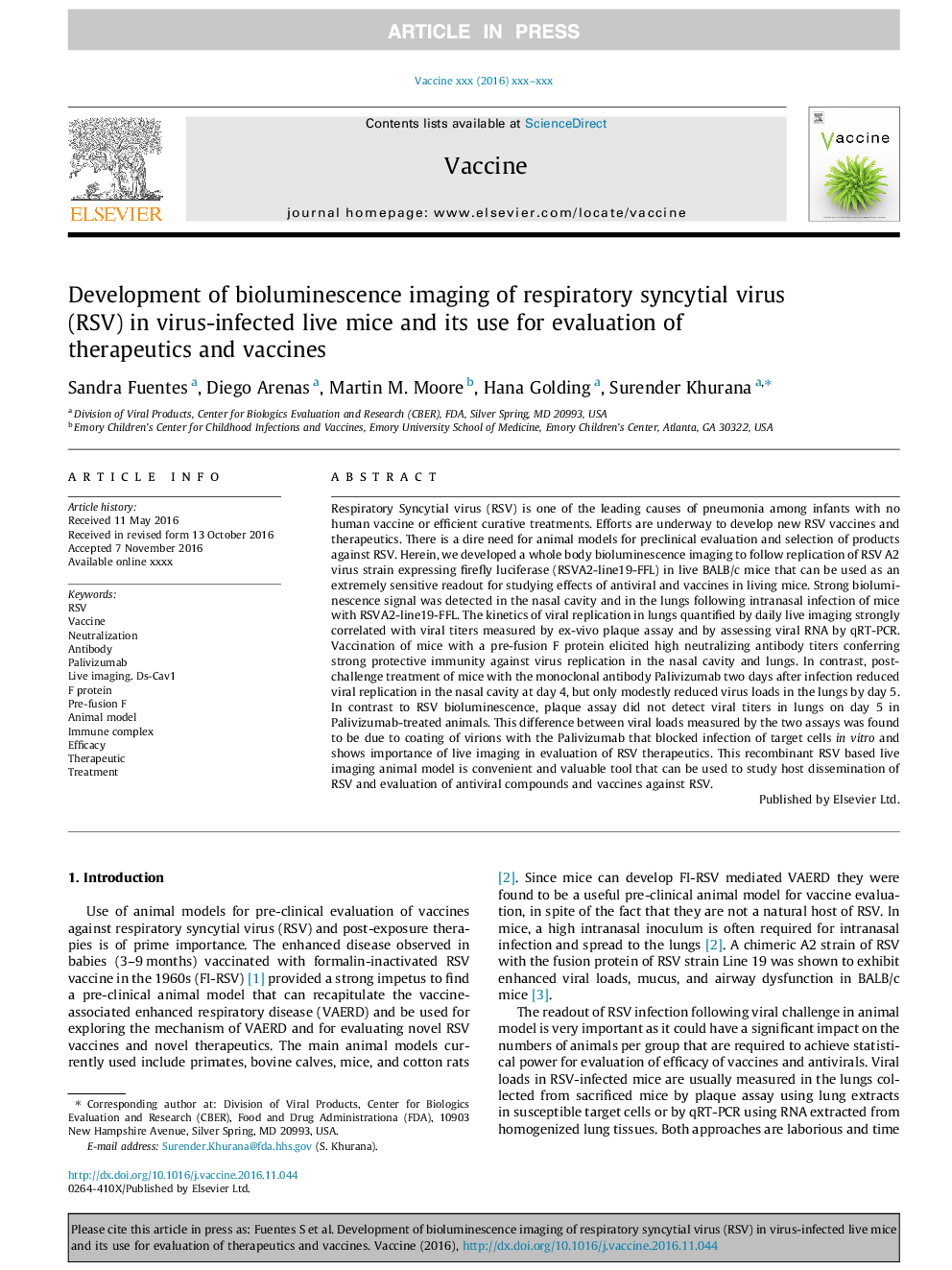 Development of bioluminescence imaging of respiratory syncytial virus (RSV) in virus-infected live mice and its use for evaluation of therapeutics and vaccines