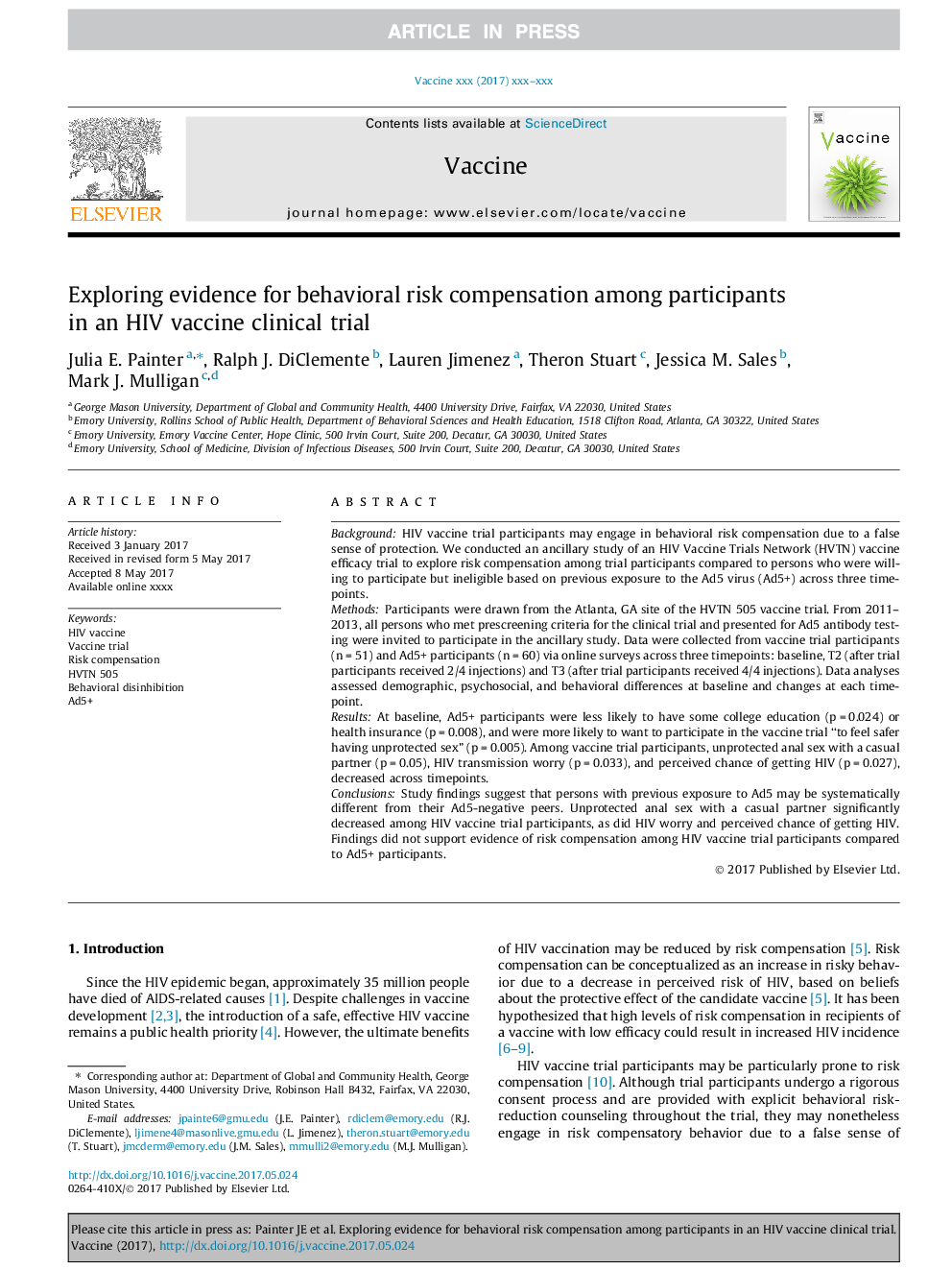 Exploring evidence for behavioral risk compensation among participants in an HIV vaccine clinical trial