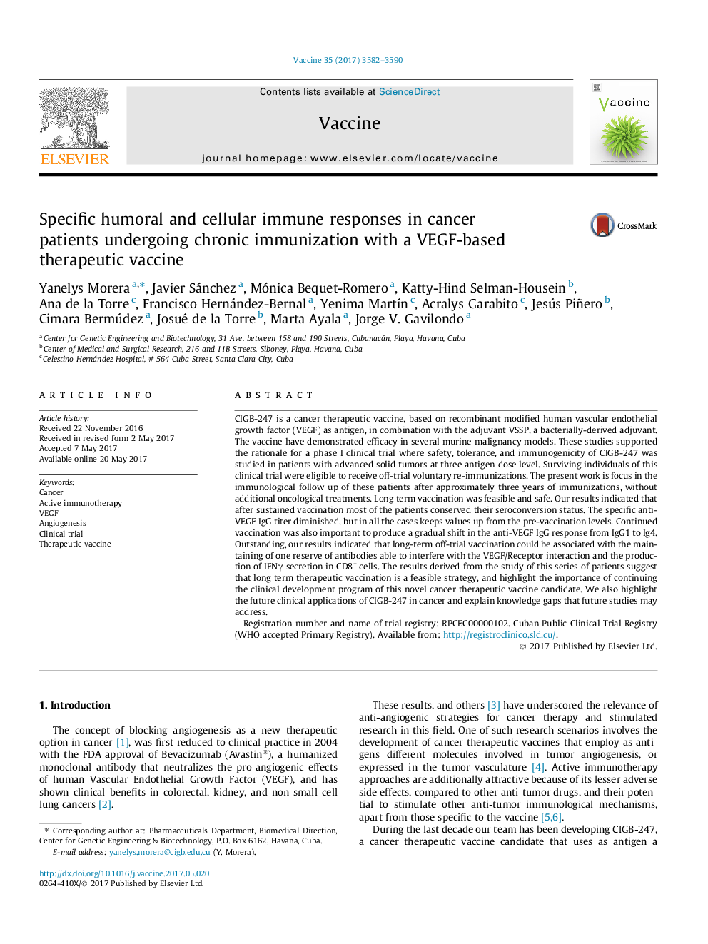 Specific humoral and cellular immune responses in cancer patients undergoing chronic immunization with a VEGF-based therapeutic vaccine