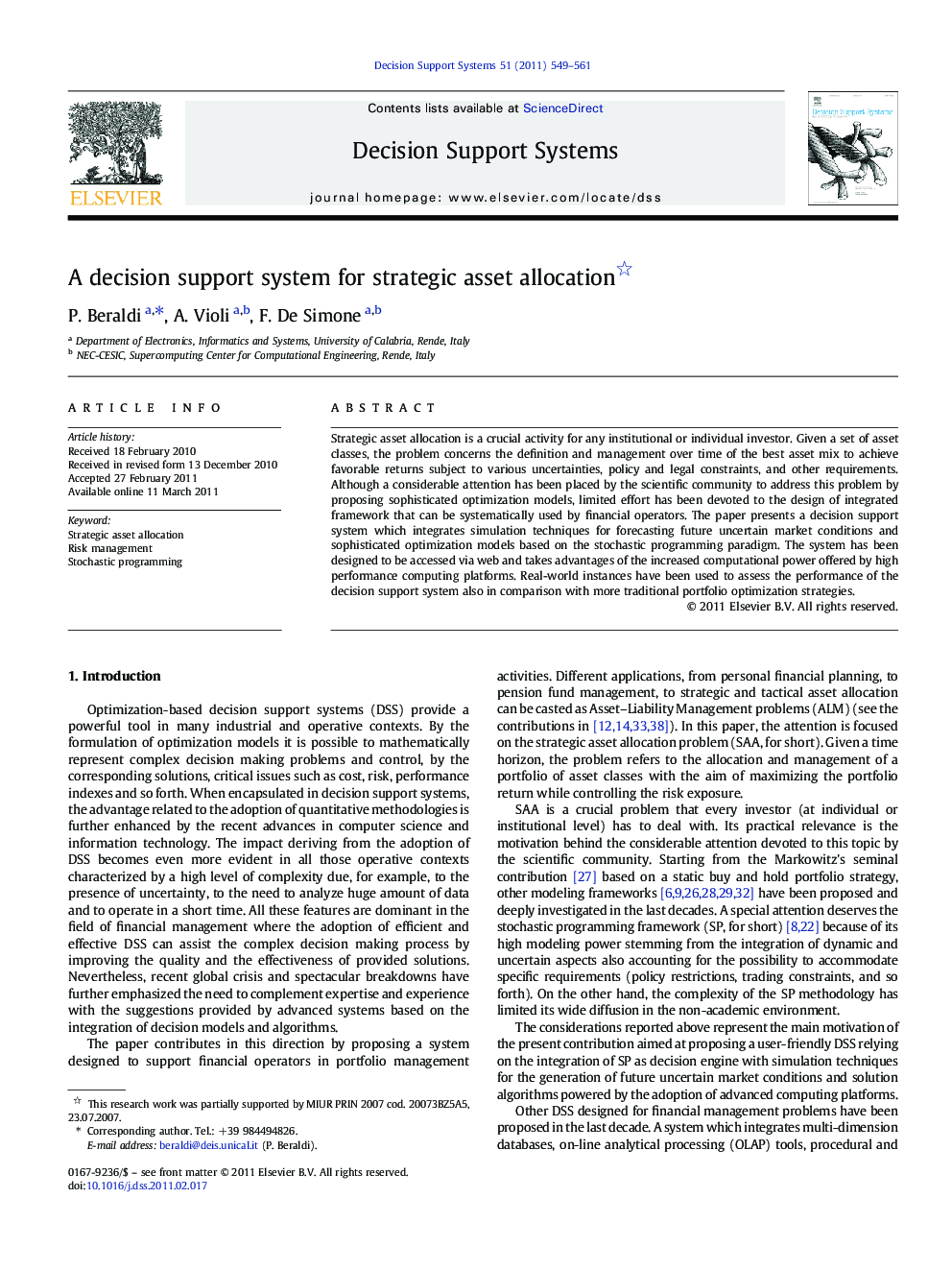 A decision support system for strategic asset allocation 