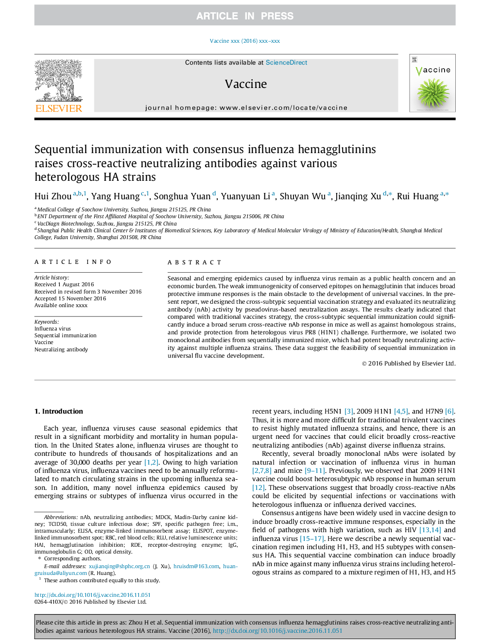 Sequential immunization with consensus influenza hemagglutinins raises cross-reactive neutralizing antibodies against various heterologous HA strains