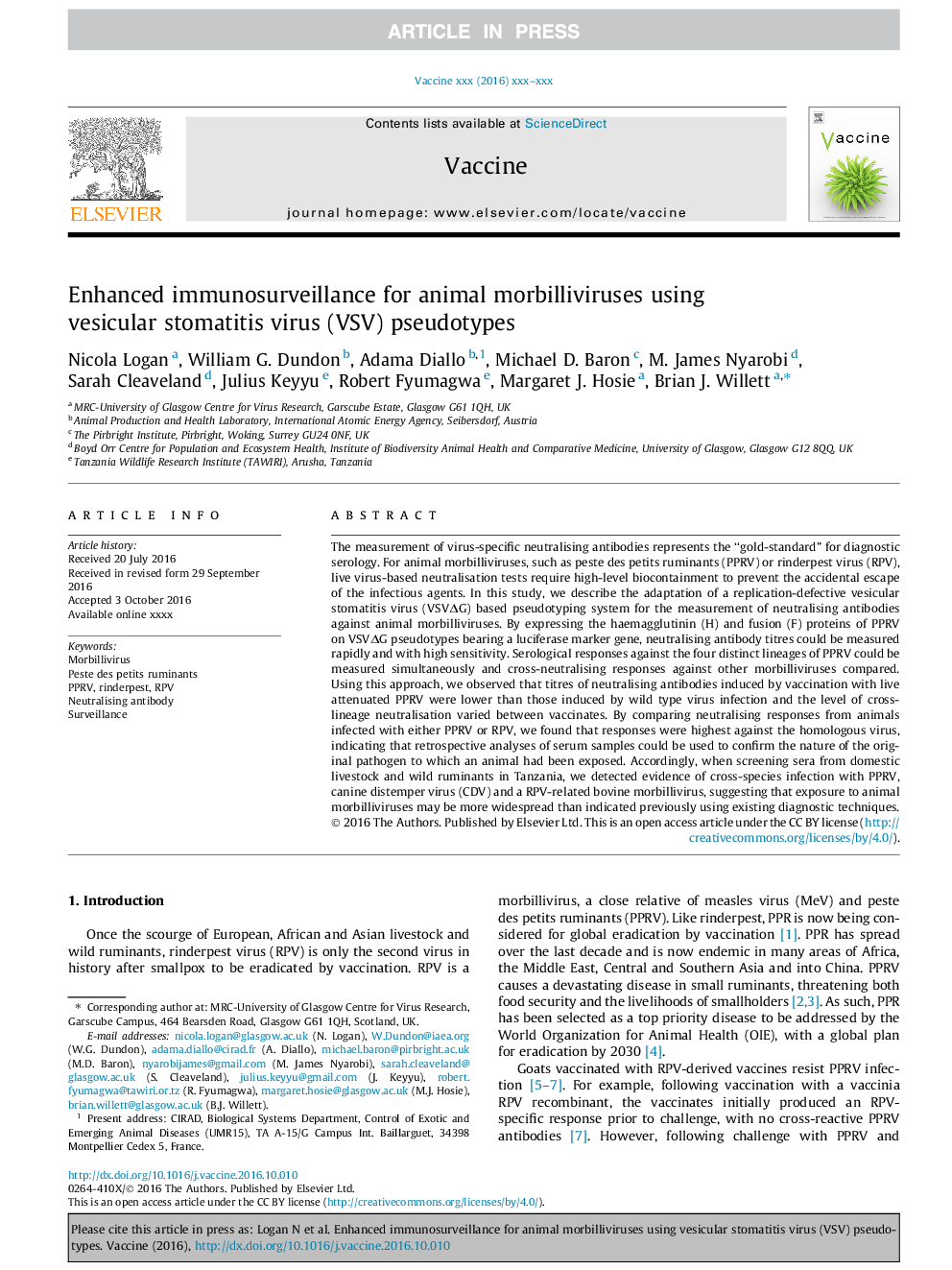 Enhanced immunosurveillance for animal morbilliviruses using vesicular stomatitis virus (VSV) pseudotypes